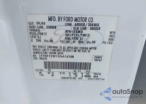 2005 Ford F-150 Stx/Xl/Xlt из США, поврежденный, VIN 1FTRF12W15NA14108